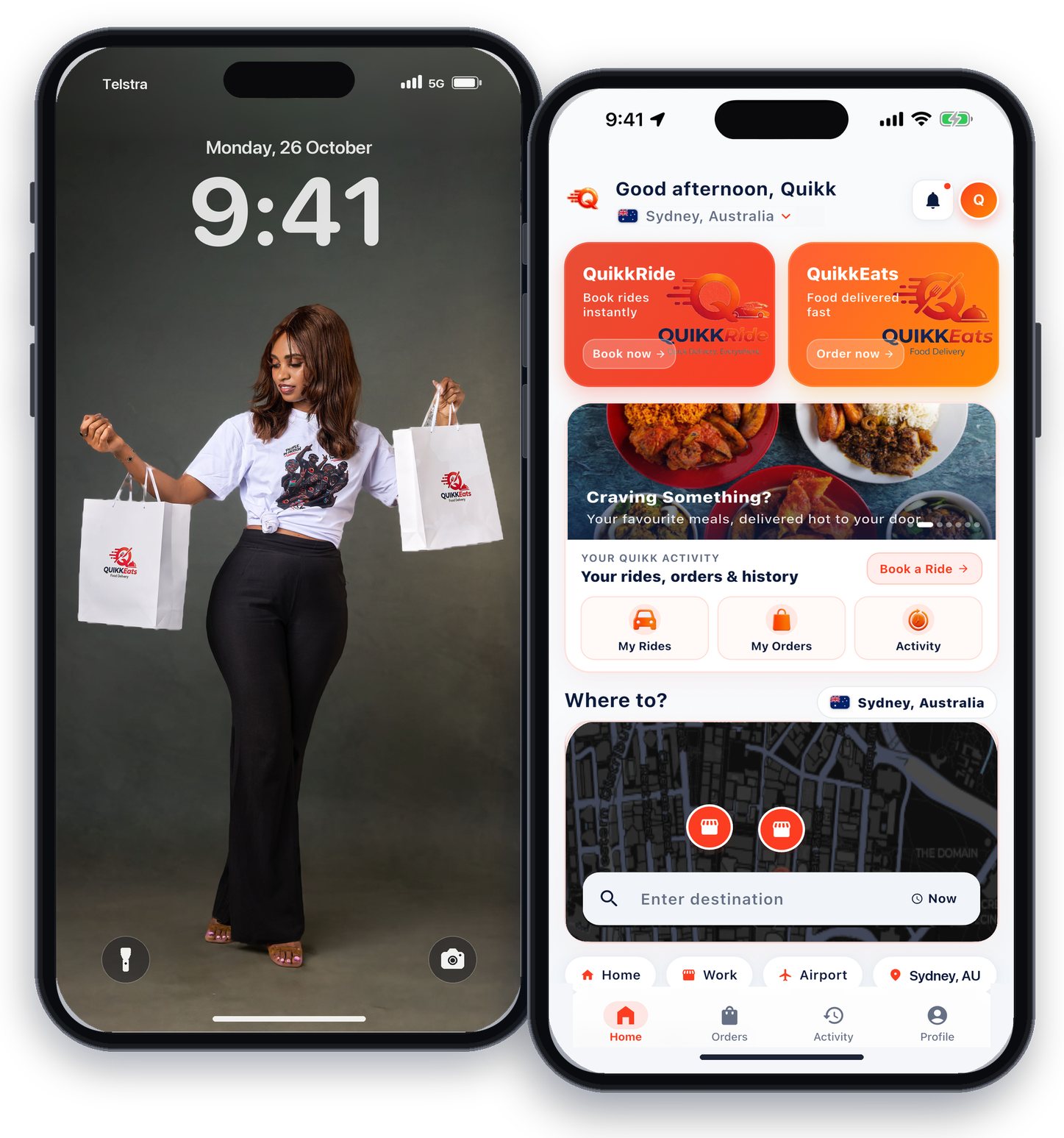 QuikkRide Lock Screen and Australia Super App Home Screen on iPhone