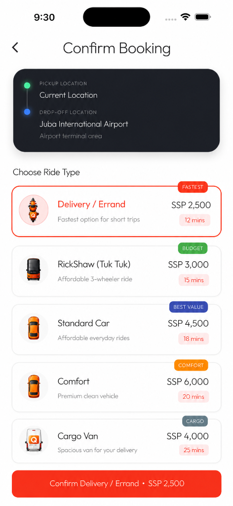 Quikk Ride App Interface